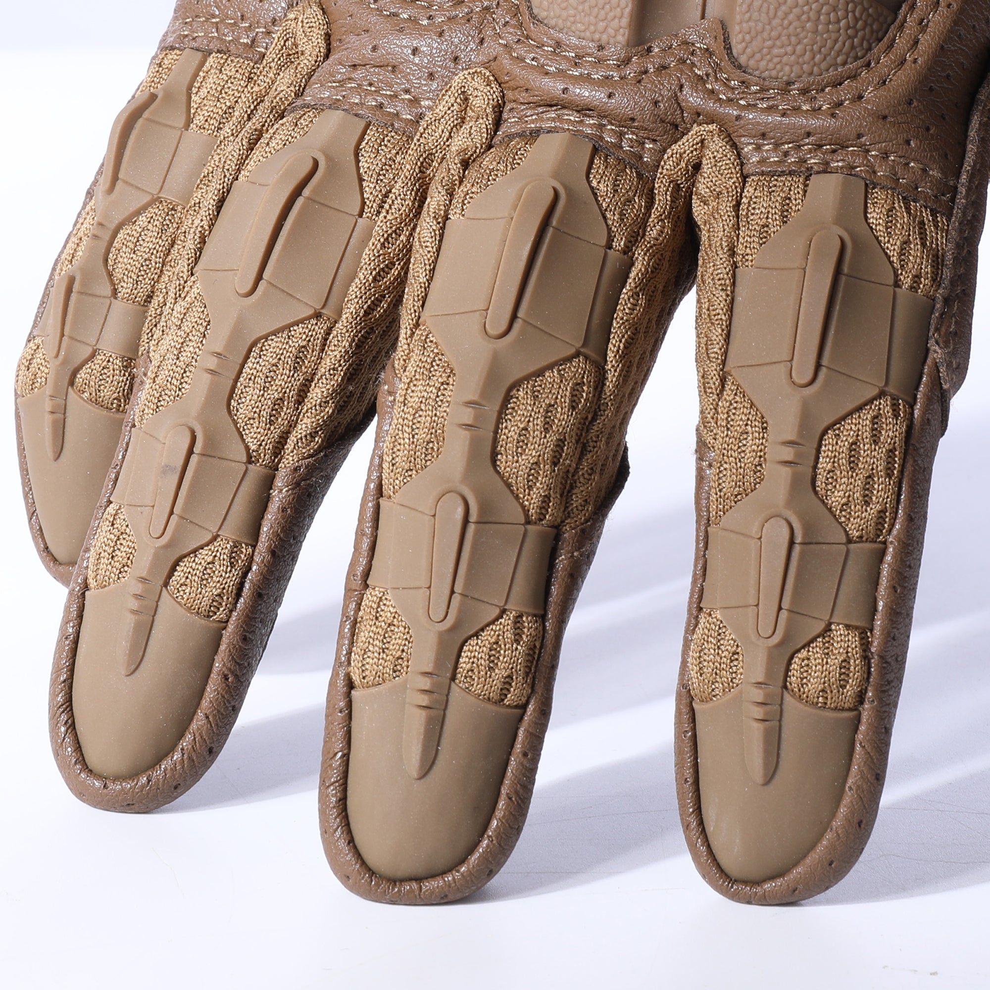 MVPTOO B30 brown motorcycle glove finger detail closeup