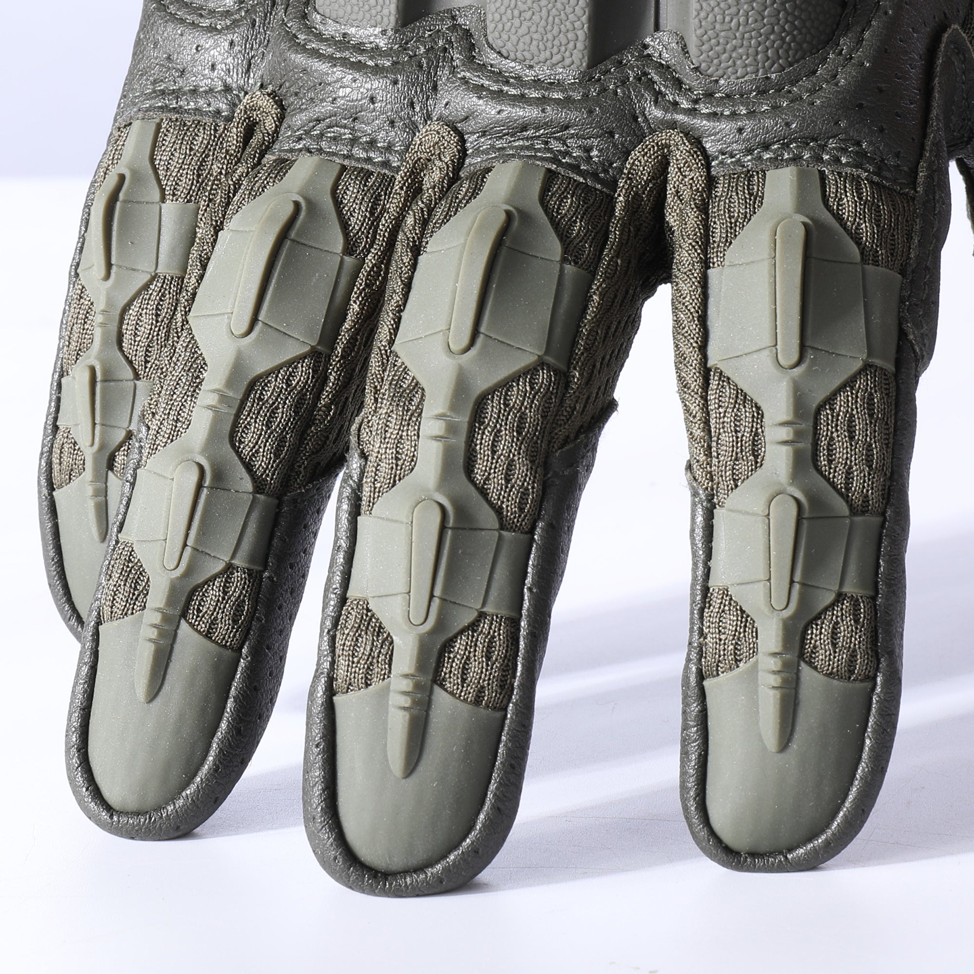 MVPTOO B30 green motorcycle glove finger detail closeup